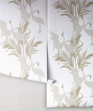 Load image into Gallery viewer, Dancing Brolga Wallpaper • Tropical Wallpaper • Brass • Roll