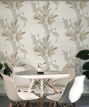 Load image into Gallery viewer, Dancing Brolga Wallpaper • Tropical Wallpaper • Brass • Insitu