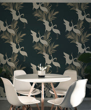Load image into Gallery viewer, Dancing Brolga Wallpaper • Tropical Wallpaper • Forest Green • Insitu