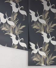 Load image into Gallery viewer, Dancing Brolga Wallpaper • Tropical Wallpaper • Indigo • Roll