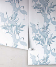 Load image into Gallery viewer, Dancing Brolga Wallpaper • Tropical Wallpaper • Powder Blue• Roll