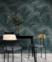 Load image into Gallery viewer, Art Deco Palm Wallpaper • Tropical Wallpaper • Forest Green • Insitu