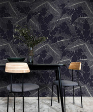 Load image into Gallery viewer, Art Deco Palm Wallpaper • Tropical Wallpaper • Indigo • Insitu