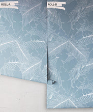 Load image into Gallery viewer, Art Deco Palm Wallpaper • Tropical Wallpaper • Powder Blue • Roll
