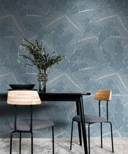 Load image into Gallery viewer, Art Deco Palm Wallpaper • Tropical Wallpaper • Powder Blue • Insitu
