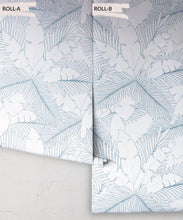 Load image into Gallery viewer, Art Deco Palm Wallpaper • Tropical Wallpaper • Powder Blue Reverse • Roll