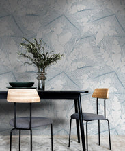 Load image into Gallery viewer, Art Deco Palm Wallpaper • Tropical Wallpaper • Powder Blue Reverse • Insitu