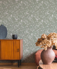 Load image into Gallery viewer, Vintage Floral Wallpaper • Seafoam • Insitu