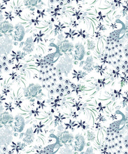 Load image into Gallery viewer, Peonies &amp; Peacocks Wallpaper • Bosco Blue • Swatch