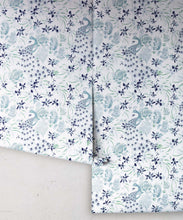 Load image into Gallery viewer, Peonies &amp; Peacocks Wallpaper • Bosco Blue • Rolls