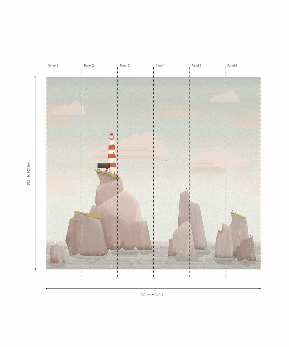 Lighthouse Mural • Sunset • Panels