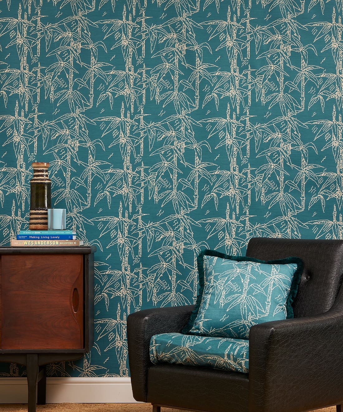 Bamboo Stitch Wallpaper - Colorway: Cerulean - Poodle & Blonde Collection - Insitu
