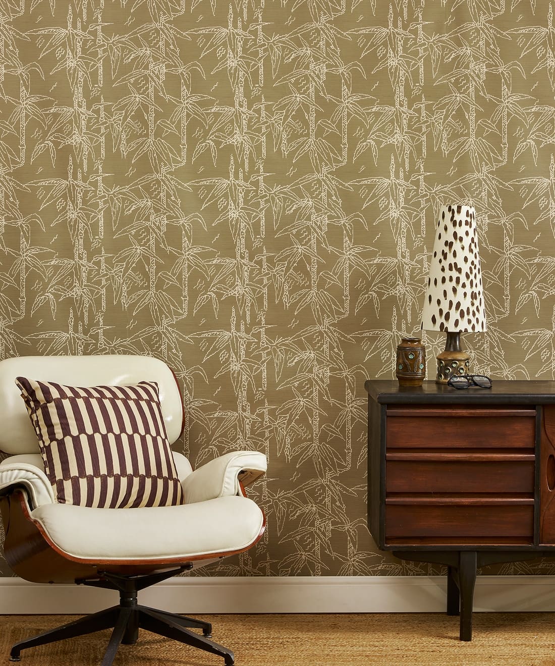 Bamboo Stitch Wallpaper - Colorway: Sepia - Poodle & Blonde Collection - Insitu