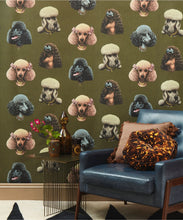 Load image into Gallery viewer, Poodle Parlour Wallpaper - Colorway: Moss - Poodle &amp; Blonde Collection - Insitu