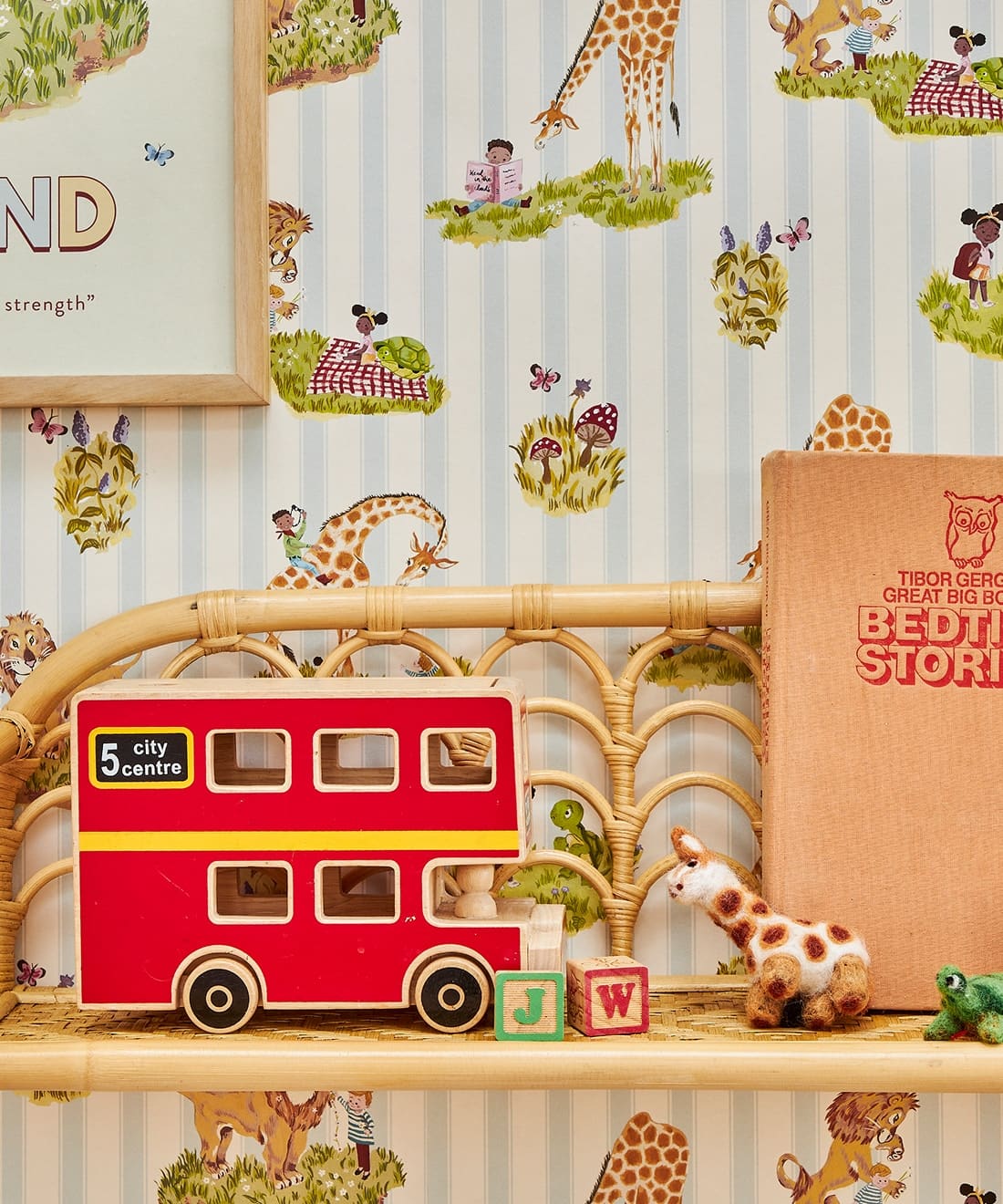 Story Time Wallpaper - Colorway: Bluebell Stripe - Poodle & Blonde Collection - Insitu