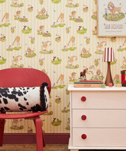 Load image into Gallery viewer, Story Time Wallpaper - Colorway: Daisy Stripe - Poodle &amp; Blonde Collection - Insitu