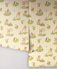 Load image into Gallery viewer, Story Time Wallpaper - Colorway: Daisy Stripe - Poodle &amp; Blonde Collection - Roll