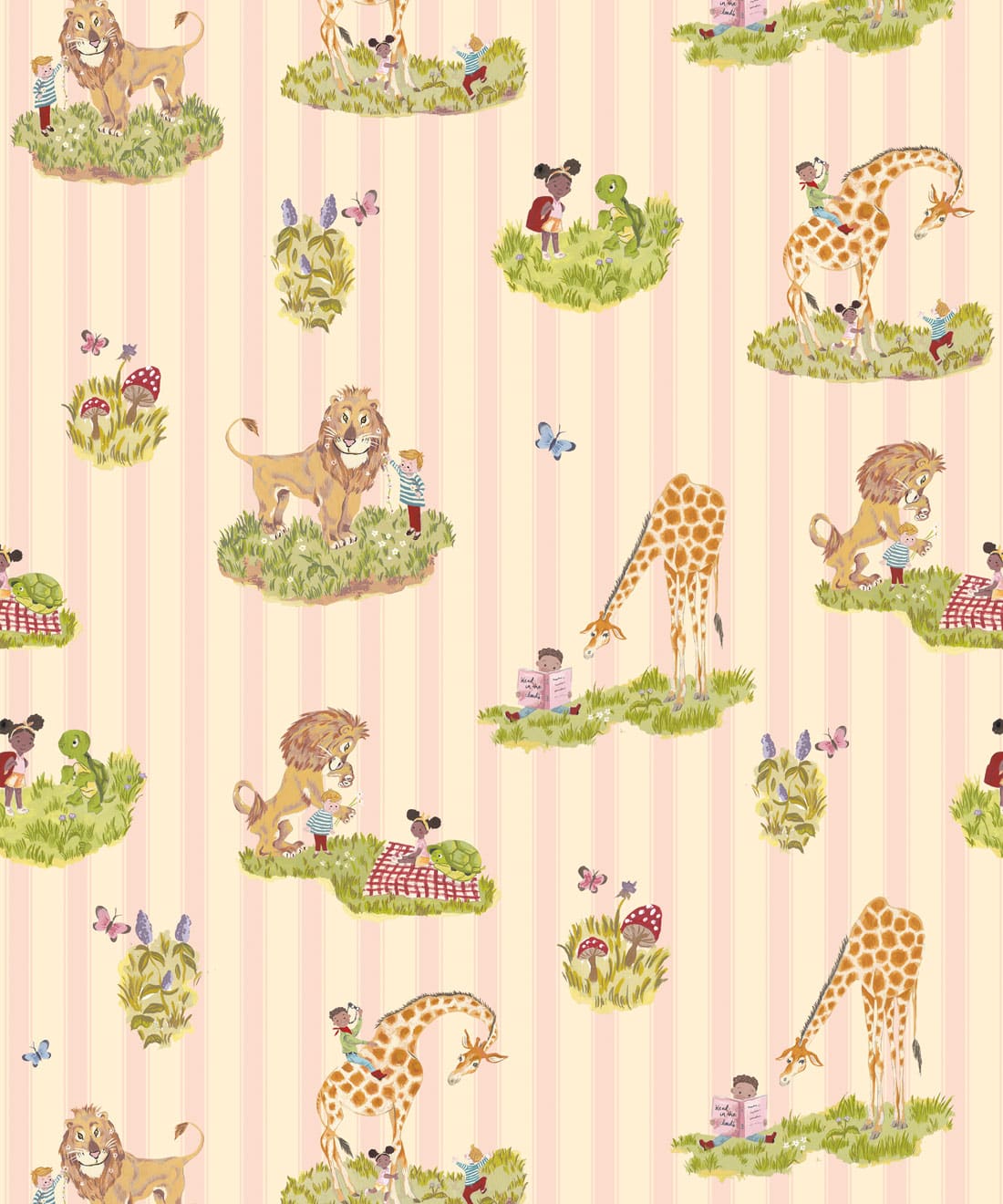Story Time Wallpaper - Colorway: Rose Stripe - Poodle & Blonde Collection - Swatch
