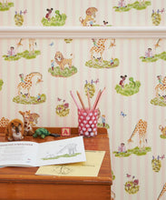 Load image into Gallery viewer, Story Time Wallpaper - Colorway: Rose Stripe - Poodle &amp; Blonde Collection - Insitu
