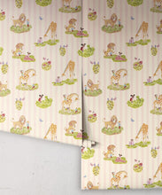 Load image into Gallery viewer, Story Time Wallpaper - Colorway: Rose Stripe - Poodle &amp; Blonde Collection - Roll