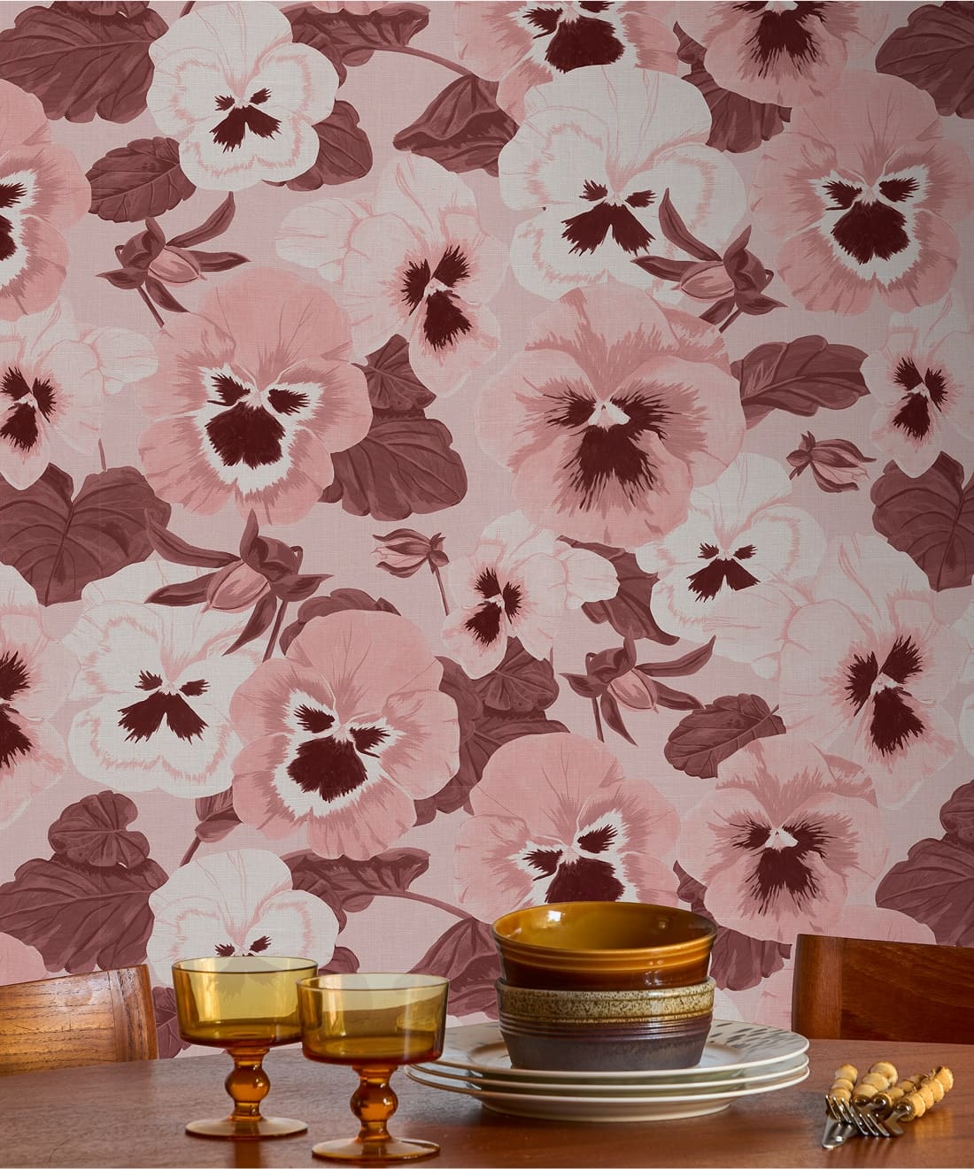 Big Pansy Wallpaper - Colorway: Blossom - Poodle & Blonde Collection - Insitu