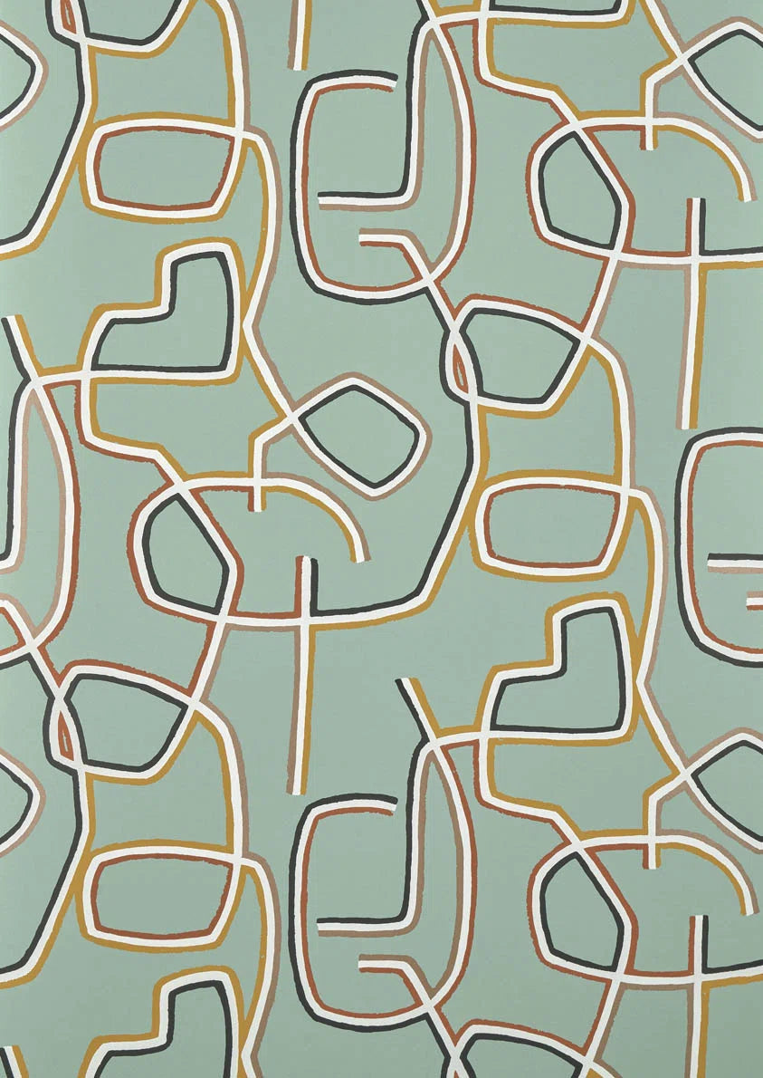 Graphic wallpaper in Celadon