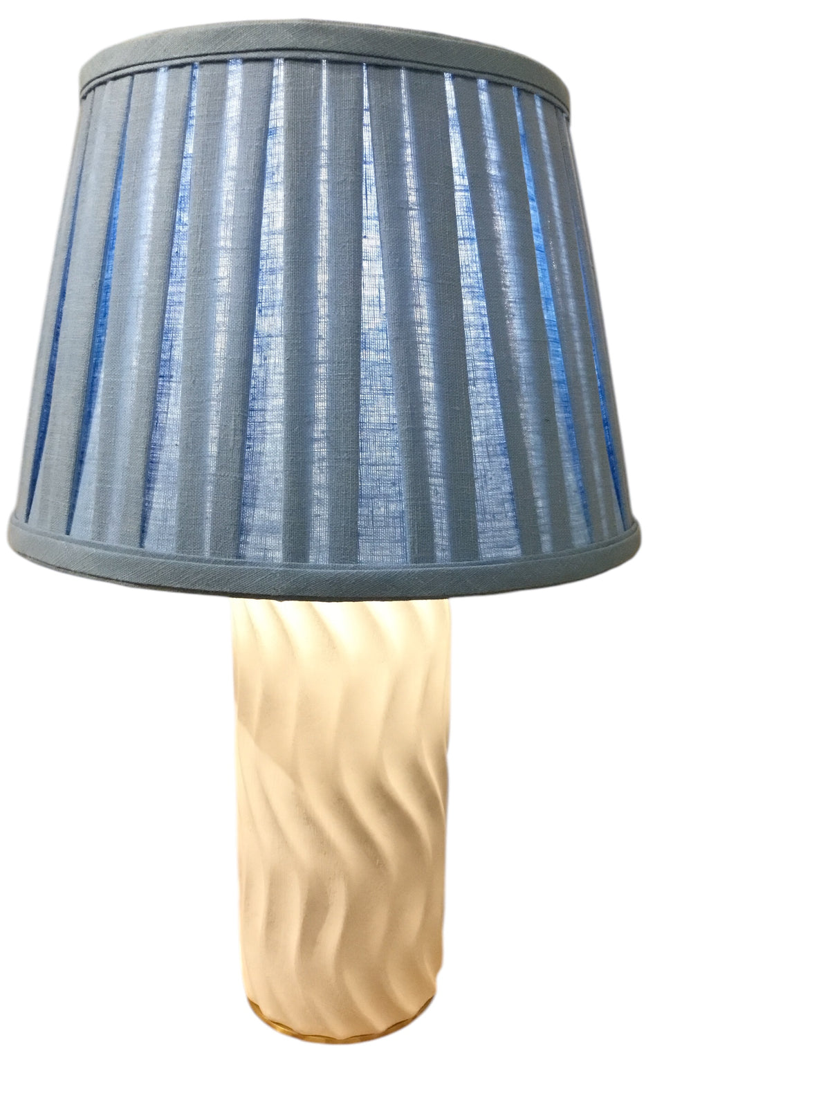 table lamp with blue pleated shade