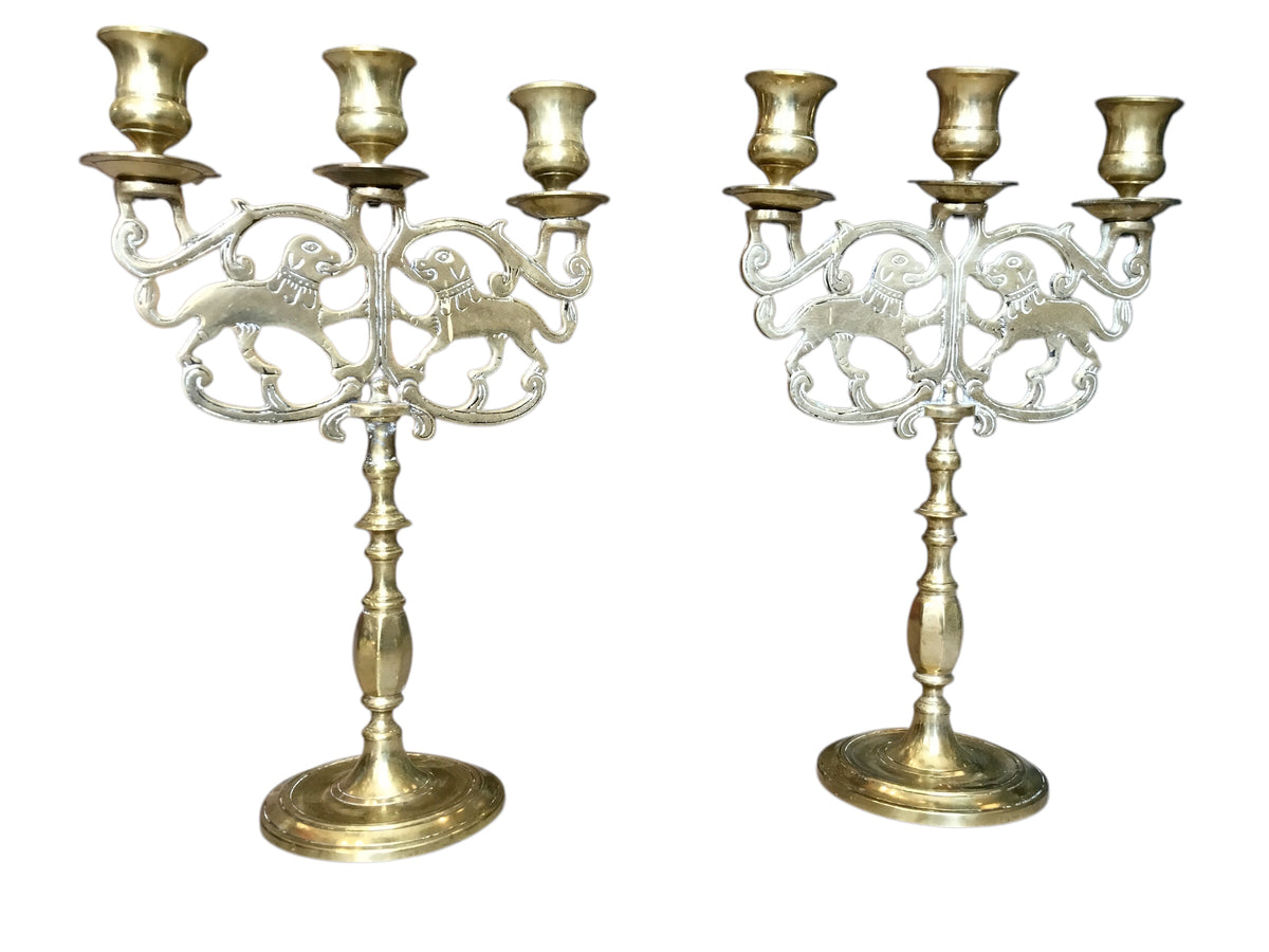 PAIR VINTAGE BRASS CANDLE HOLDERS