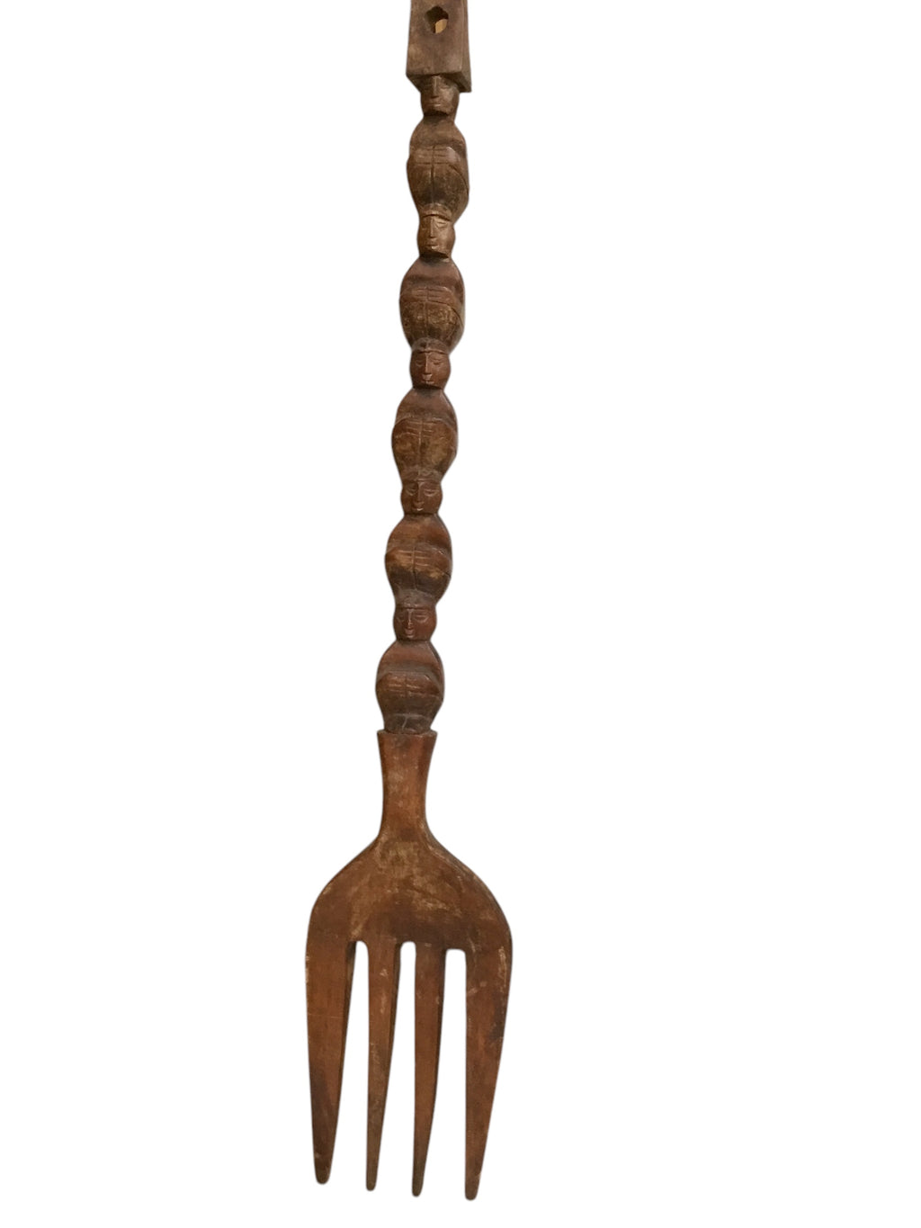 vintage carved wood totem fork