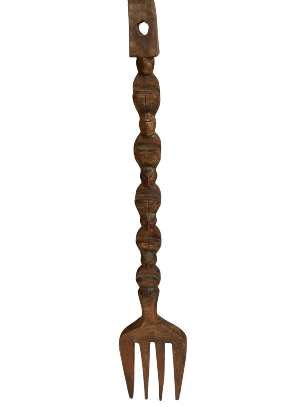 vintage carved wood totem fork