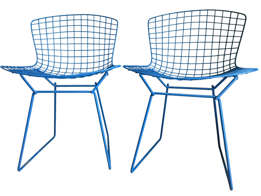 pair blue wire chairs