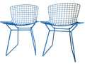pair blue wire chairs