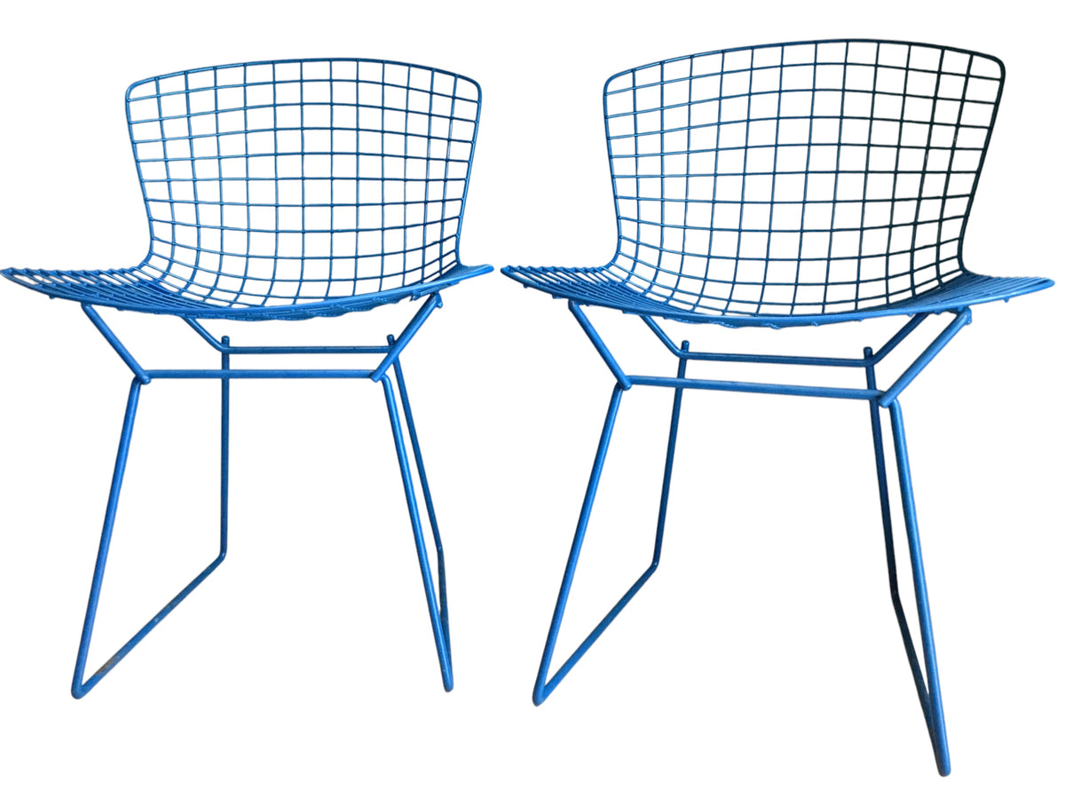 pair blue wire chairs
