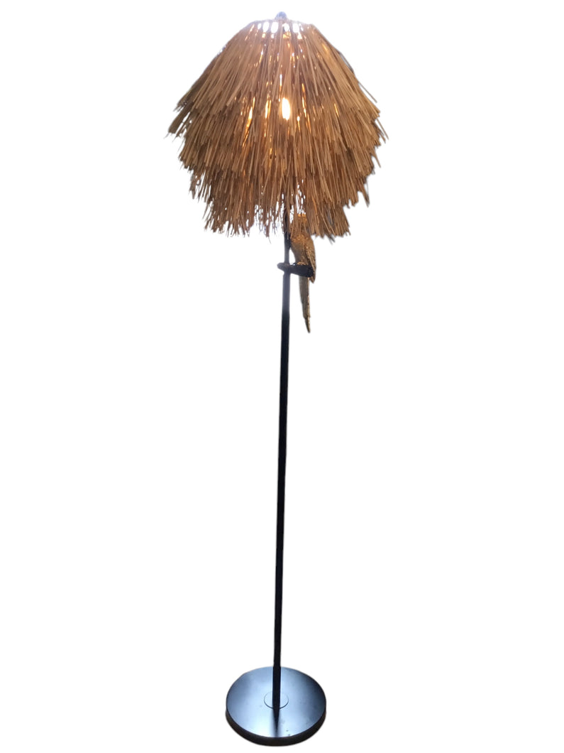 floor lamp with brass parrot and string shade