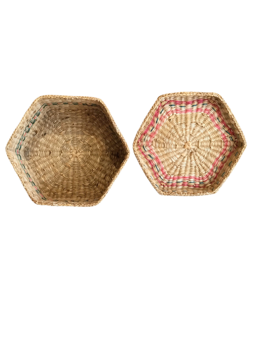 hand woven sweet grass hexagon basket w/ lid
