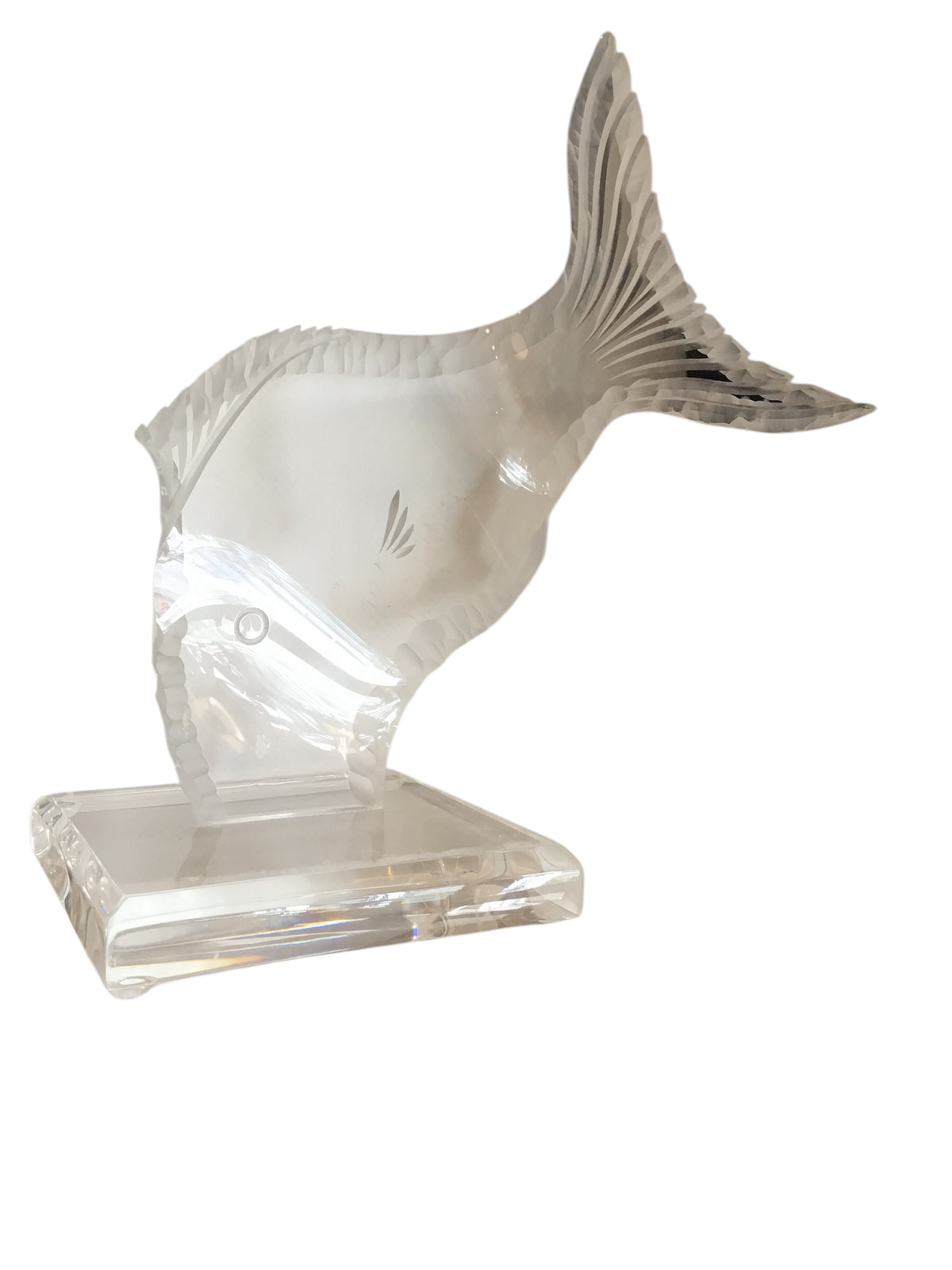 lucite fish on stand
