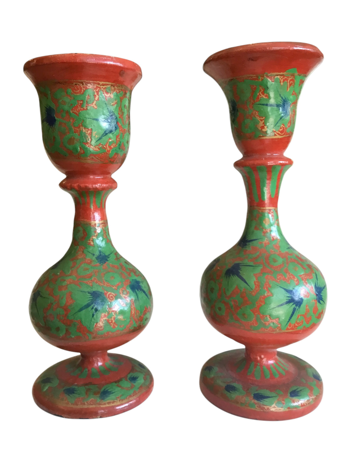pair vintage red & green taper holders
