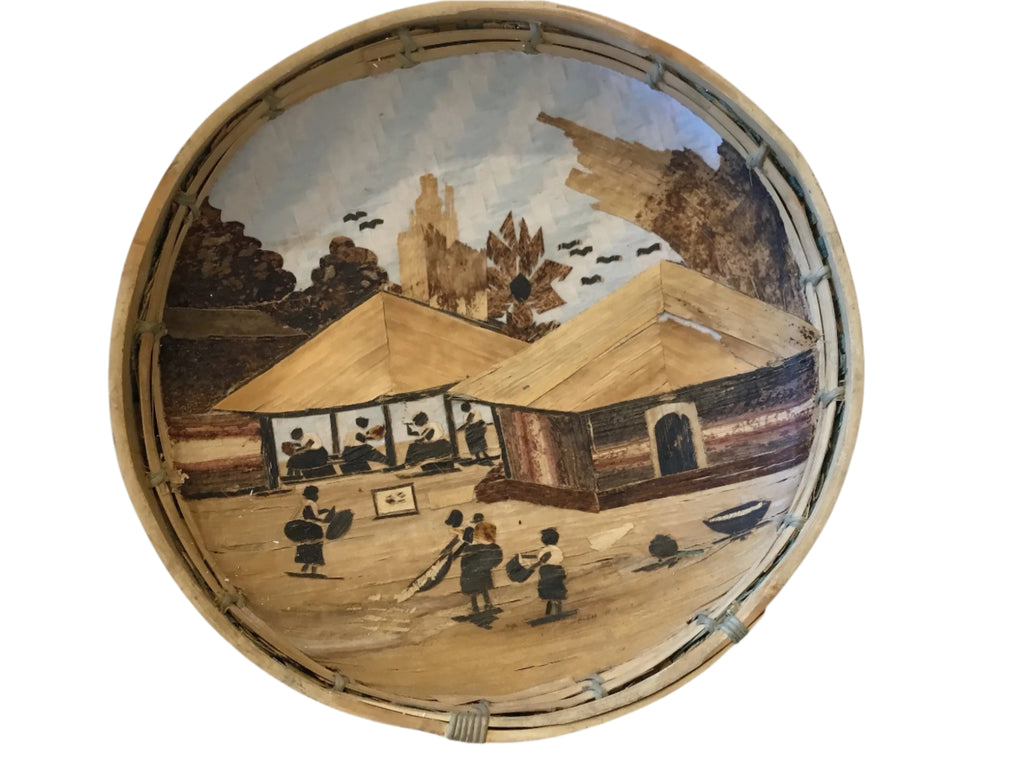 basket with hand painted scene