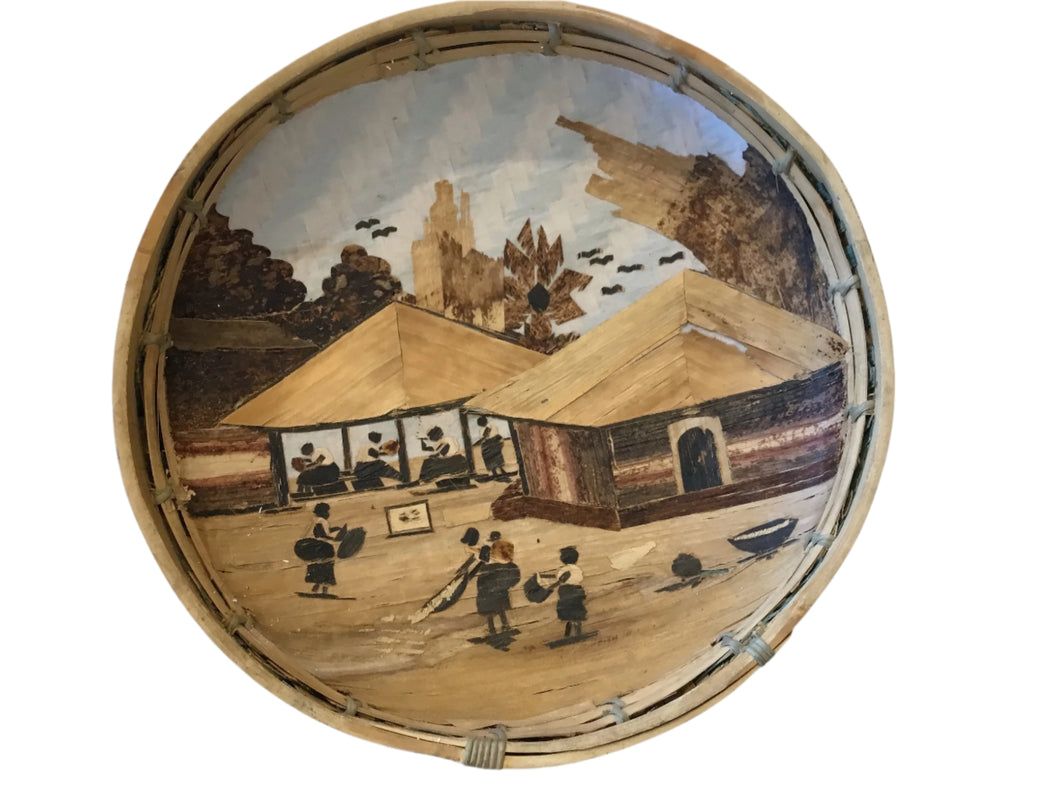 Basket with hand painted scene