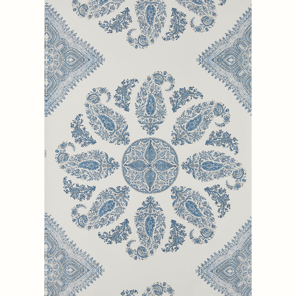 Samarkand Wallpaper by Peter Dunham - Blue/Green on White