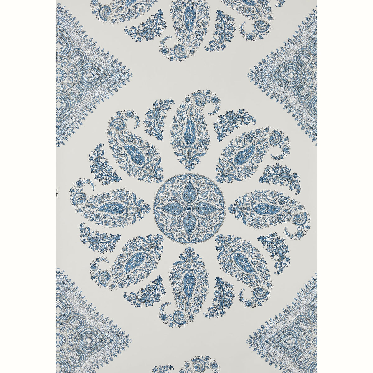 Samarkand Wallpaper by Peter Dunham - Blue/Green on White