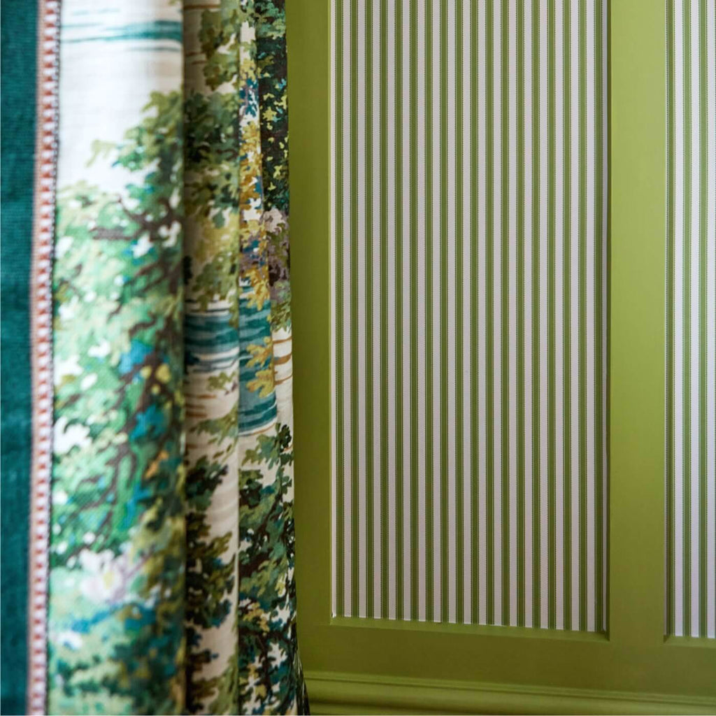 Pinetum Stripe Wallpaper by Sanderson lifestyle room scene