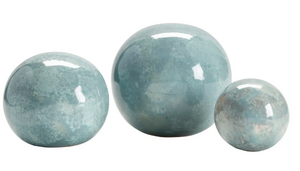 Ceramic Blue Glazed Spheres S/3