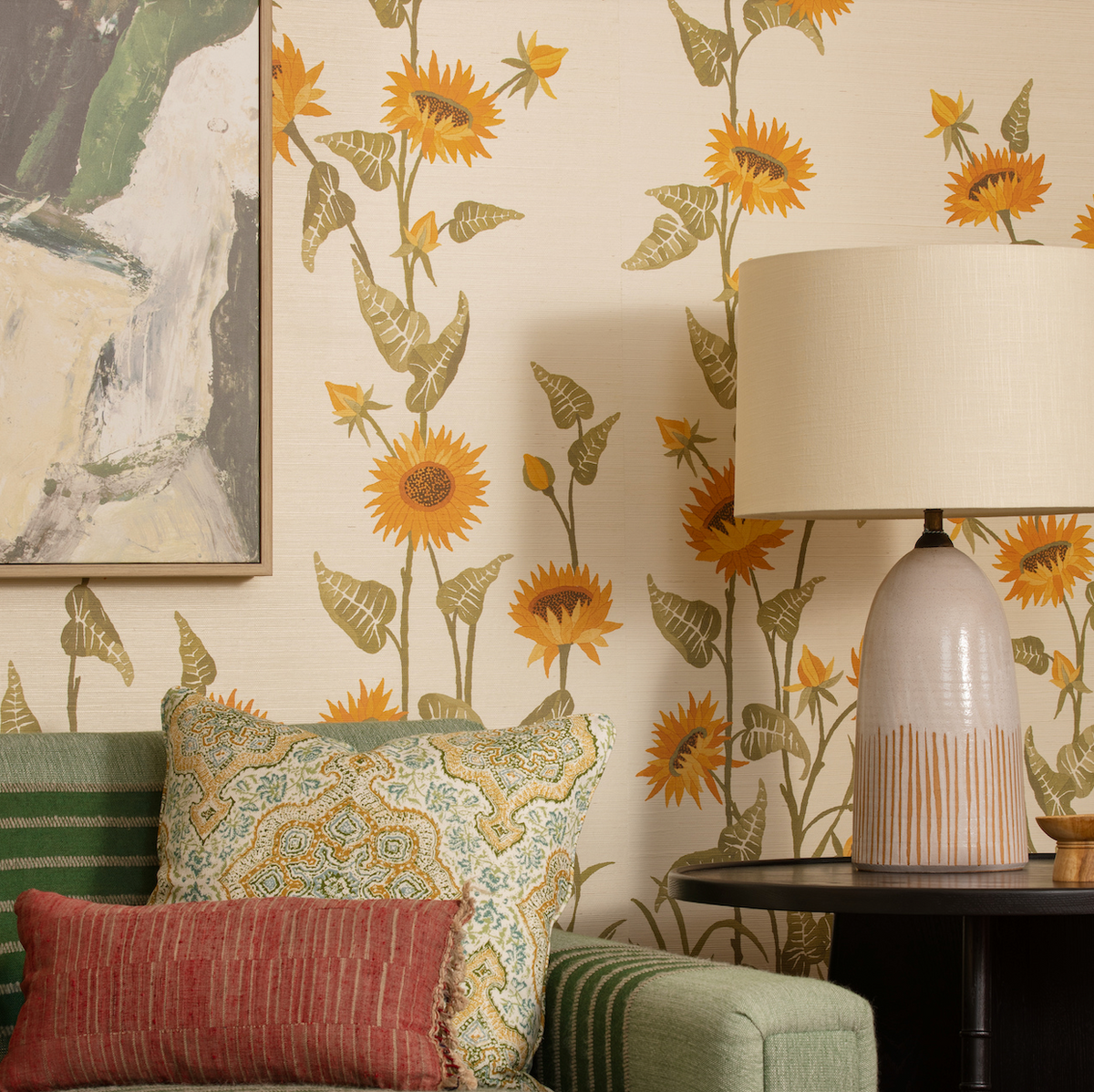 Sunflower Field Grasscloth Mural by Peter Dunham - Sky