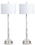 pair white faux birch buffet lamp