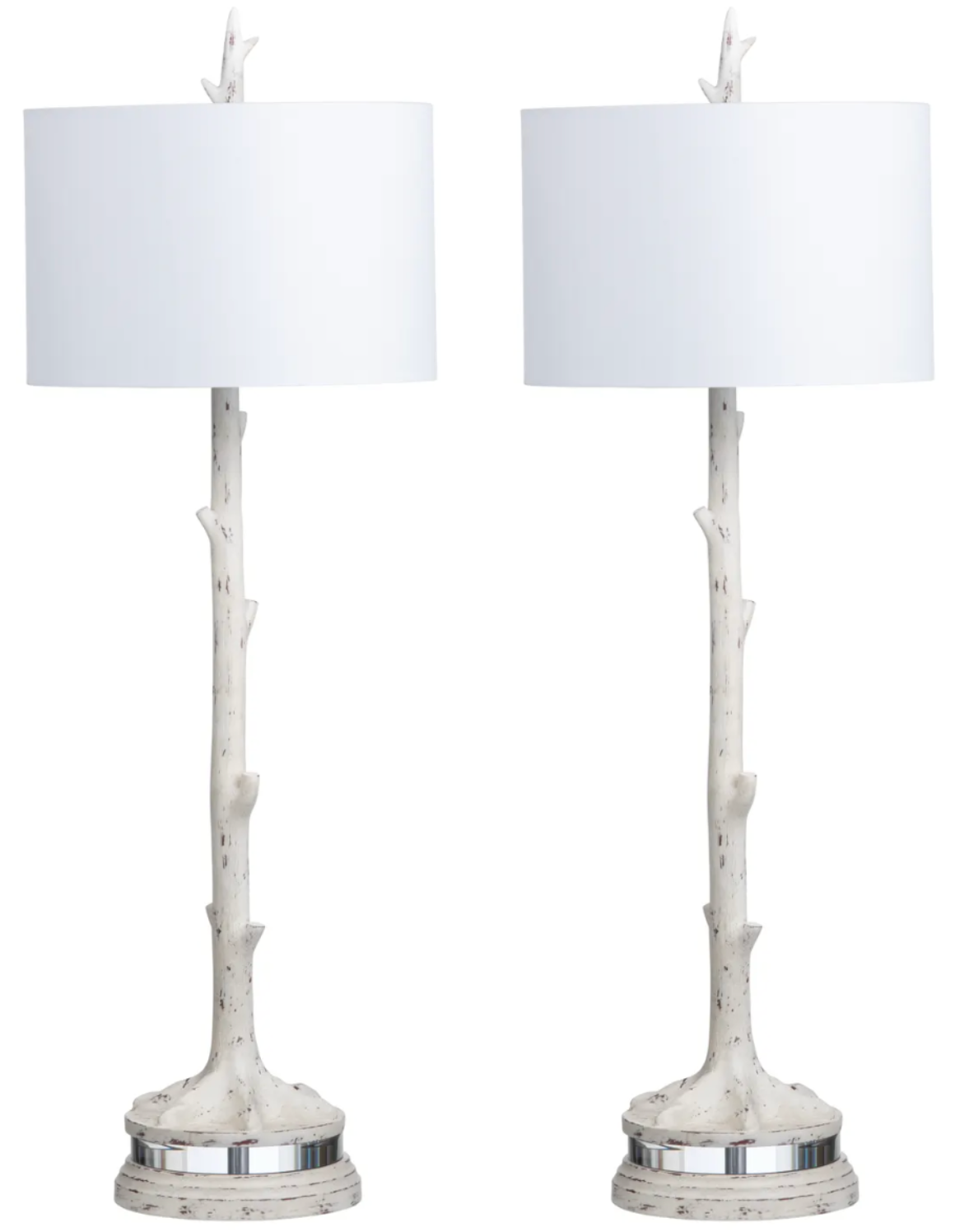 pair white faux birch buffet lamp
