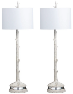 Pair White Faux Birch Buffet Lamp