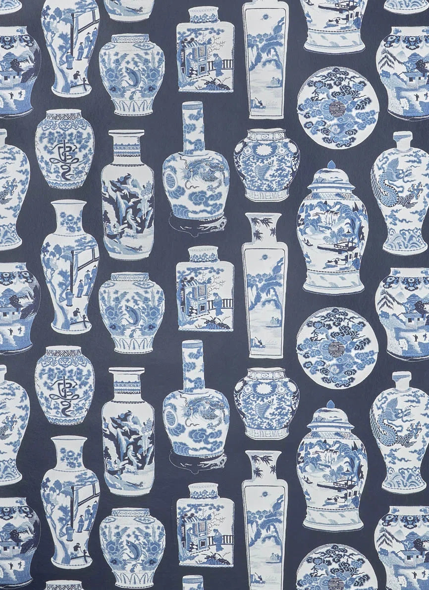 Qinghua petit wallpaper in Indigo