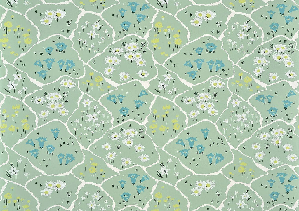 Champ fleuri wallpaper in Celadon