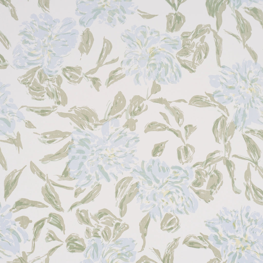 Peony Wallpaper - Green & Soft Blue